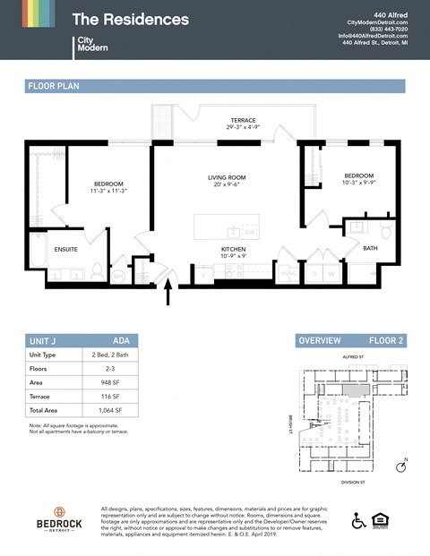 Floor plan for 2 beds, 2 baths, 948 sqft